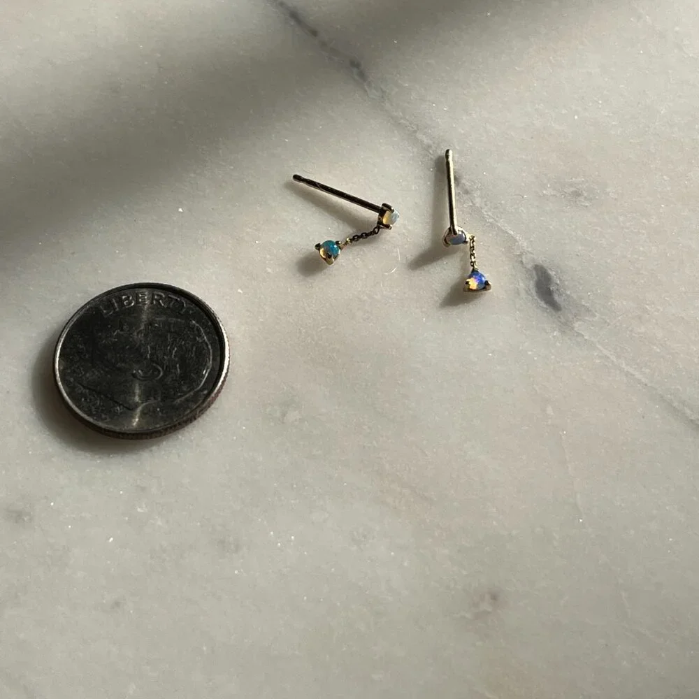 Catbird - Wwake Dangly Opal Earrings (pair) 14kt gold - *no backs* - Picture 4 of 5